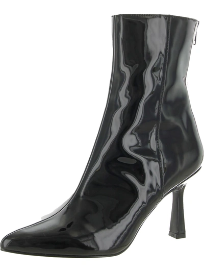 Aqua Hanna Womens Patent Pointy Toe Booties In Black Leather