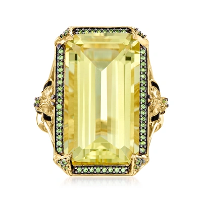 Ross-simons Lemon Quartz And . Tsavorite Ring With Black Enamel In 18kt Gold Over Sterling In Yellow