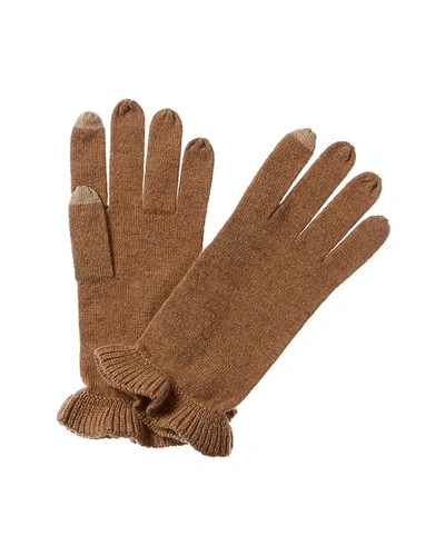 Forte Cashmere Ruffle Cashmere Gloves In Brown