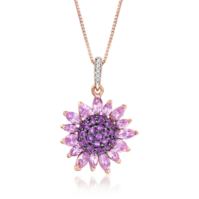 Ross-simons Amethyst And . White Topaz Flower Pendant Necklace In 18kt Rose Gold Over Sterling In Purple