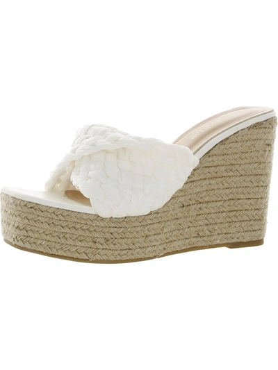 Olivia Miller Womens Woven Open Toe Wedge Sandals In White