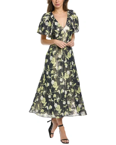 Tanya Taylor Evette Lurex Floral Metallic Midi Dress