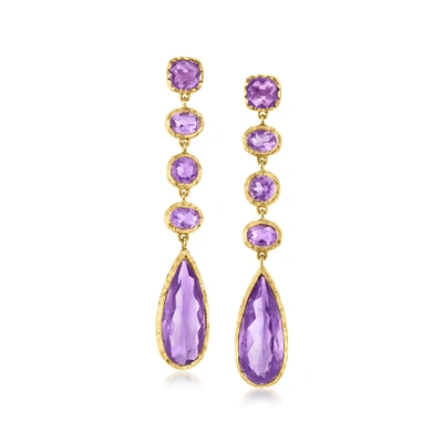 Ross-simons Amethyst Drop Earrings In 18kt Gold Over Sterling In Purple