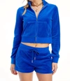 Juicy Couture Mock-neck Velour Cropped Zip-front Jacket In Blue
