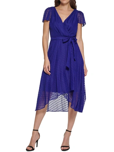 Dkny Womens Chiffon Clip Dot Midi Dress In Blue