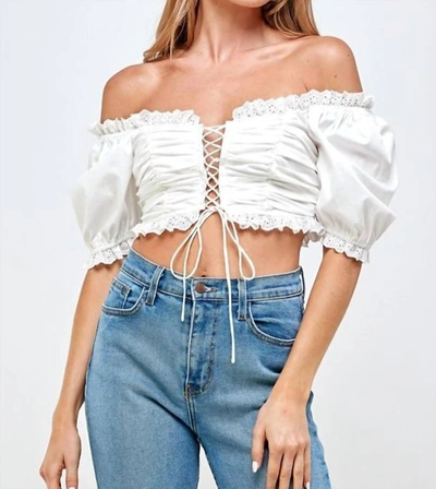 Mable Puff Sleeve Crop Top In White