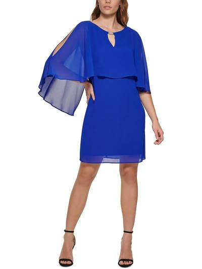 Vince Camuto Womens Chiffon Cape Overlay Cocktail And Party Dress In Blue