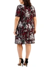 CONNECTED APPAREL PLUS WOMENS FLORAL KNEE COCKTAIL AND PARTY DRESS