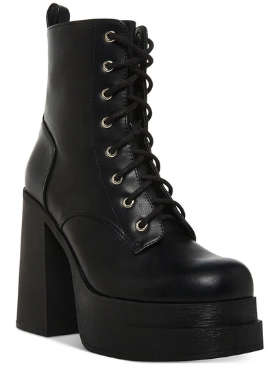 Madden Girl Drivenn Womens Faux Leather Platform Combat & Lace-up Boots In Black