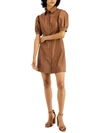 KIT & SKY WOMENS FAUX LEATHER PUFF SLEEVES SHIRTDRESS