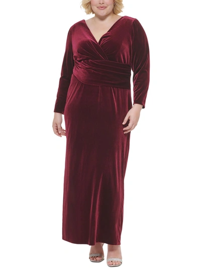 Eliza J Plus Womens Velvet Surplice Evening Dress In Red