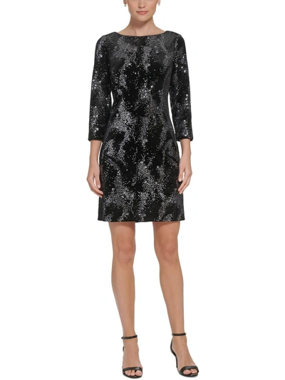 Eliza J Womens Sequined Mini Sheath Dress In Black