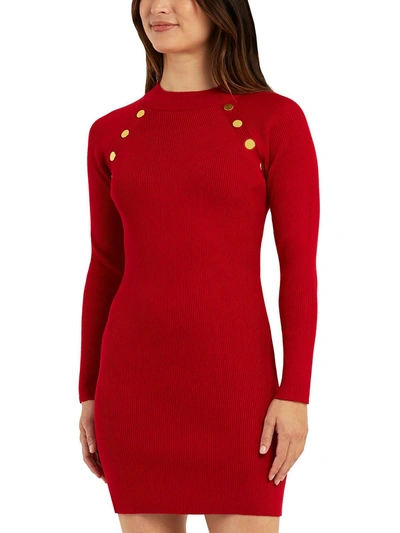 Bcx Juniors Womens Button Detail Mini Sweaterdress In Red