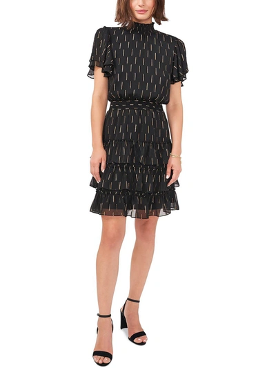 Msk Petites Womens Mock Neck Mini Cocktail And Party Dress In Black