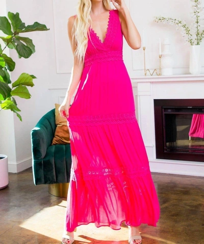 Sweet Lovely By Jen Crochet Lace Woven Maxi Dress In Fuschia In Pink