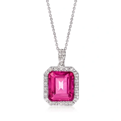 Ross-simons Pink Topaz And . Diamond Frame Pendant Necklace In Sterling Silver