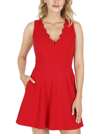 Speechless Womens Scalloped Sleeveless Fit & Flare Dress In Red