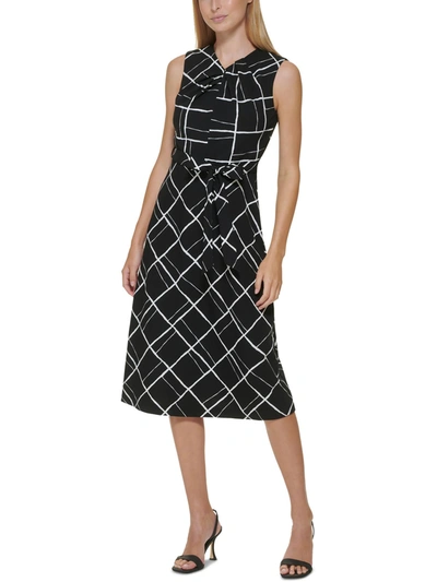 Calvin Klein Womens Belted Long Fit & Flare Dress In Black