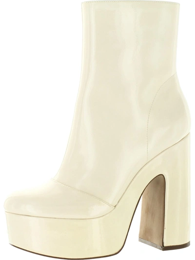 Jessica Simpson Madlaina Womens Patent Leather Heels Ankle Boots In White