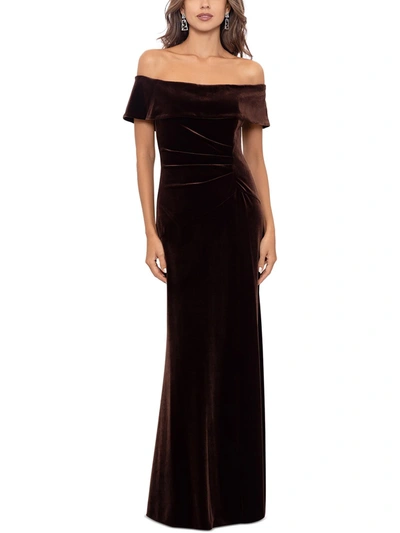 Xscape Womens Velvet Ruched Evening Dress In Brown