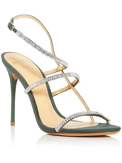 Alexandre Birman Sally 100 Crystal-embellished Faille Slingback Sandals In Forest Green