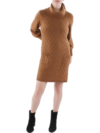 Jessica Howard Womens Mockneck Knee Sweaterdress In Brown