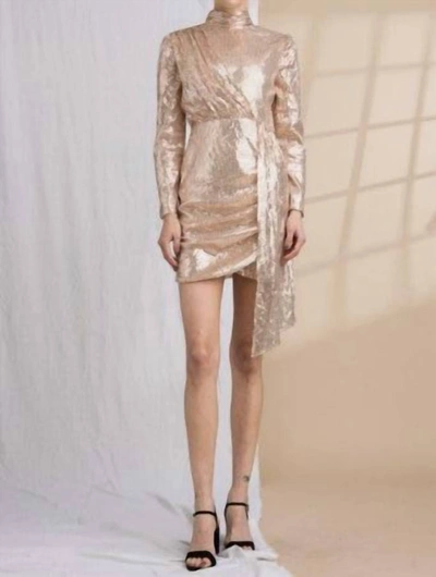 Lena Long Sleeve Sequin Mini Dress In Rose Gold In Beige