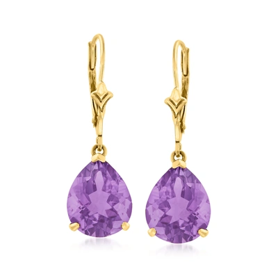 Ross-simons Pear-shaped Amethyst Earrings In 14kt Yellow Gold In Purple
