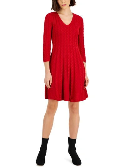 JESSICA HOWARD WOMENS CABLE KNIT V-NECK SWEATERDRESS