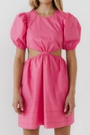 ENGLISH FACTORY PLEATS WITH CUT-OUT MINI DRESS IN PINK