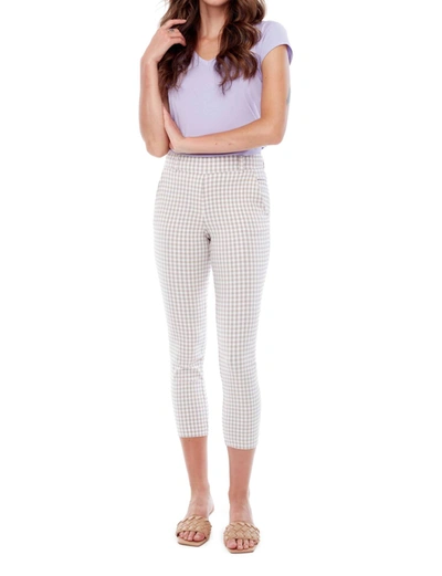 Iltm Charlotte Gingham Cropped Pant In Tan/white