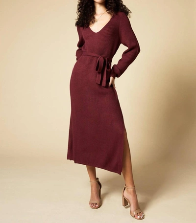 Fore Bordo Belted Sweater Dress In Burgundy In Red