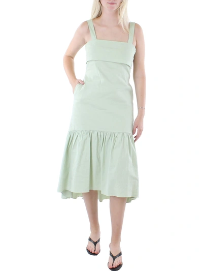 Theory Womens Linen Long Midi Dress In Green