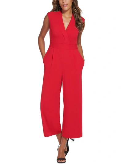 Calvin Klein Womens Crepe Sleeveless Jumpsuit In Red
