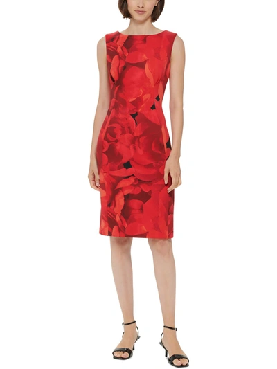Calvin Klein Womens Floral Sleeveless Sheath Dress In Red