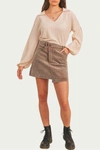 SADIE & SAGE CRISS-CROSS ASYMMETRICAL CORDUROY SKIRT IN WASHED MOCHA