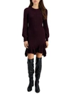 TAYLOR PETITES WOMENS CABLE KNIT RUFFLED SWEATERDRESS