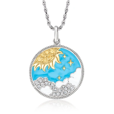 Ross-simons White Topaz And . Citrine Sun And Starry Sky Pendant Necklace With Multicolored Enamel In 2-tone Ste