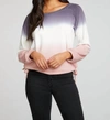 CHASER SLUB FRENCH TERRY BLOUSON SLEEVE SIDE TIE RAGLAN PULLOVER IN SUNSET OMBRE