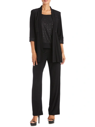R & M Richards Womens Glitter 2pc Pant Suit In Black
