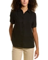 Anne Klein Cap-sleeve Button-up Blouse In Black