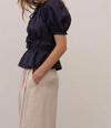 MOON RIVER GATHERED SHIRRED RUFFLE TOP IN NAVY