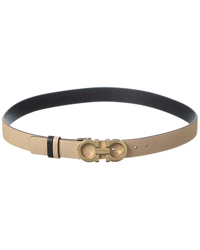 Ferragamo Gancini Reversible & Adjustable Leather Belt In Beige