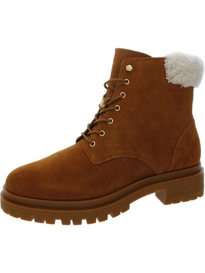 Lauren Ralph Lauren Carlee Womens Suede Shearling Combat & Lace-up Boots In Brown