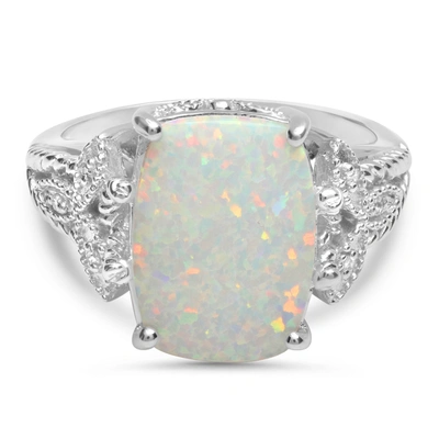 Max + Stone Sterling Silver 13x10mm Created Opal And Diamond Accent Statement Ring, Size 7