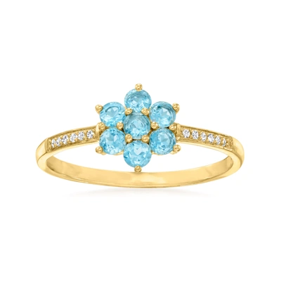 Canaria Fine Jewelry Canaria Swiss Blue Topaz Flower Ring With Diamond Accents In 10kt Yellow Gold