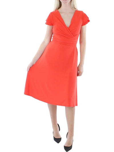 Lauren Ralph Lauren Womens Belted Midi Fit & Flare Dress In Red