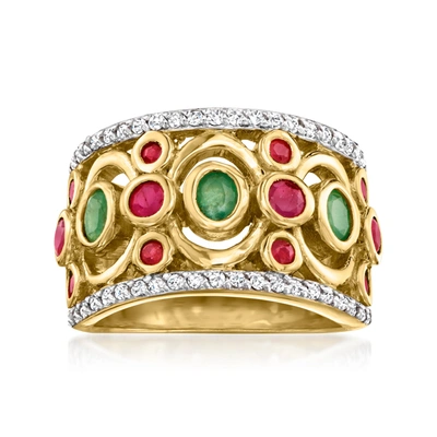 Ross-simons Multi-gemstone Etruscan-style Ring In 18kt Gold Over Sterling In Red