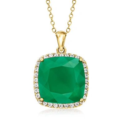 Ross-simons Green Chalcedony Pendant Necklace With . White Zircon In 18kt Gold Over Sterling
