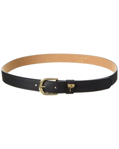 Persaman New York Logo Leather Belt In Black